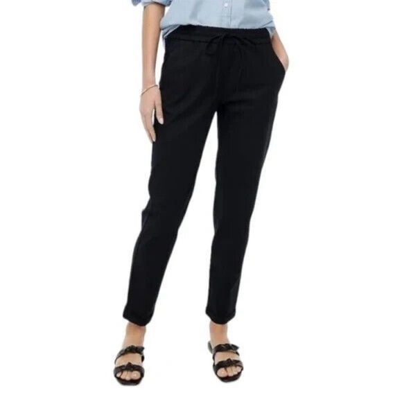 J. Crew Factory Linen cotton blend drawstring pants AW839 black 2 - Picture 1 of 4